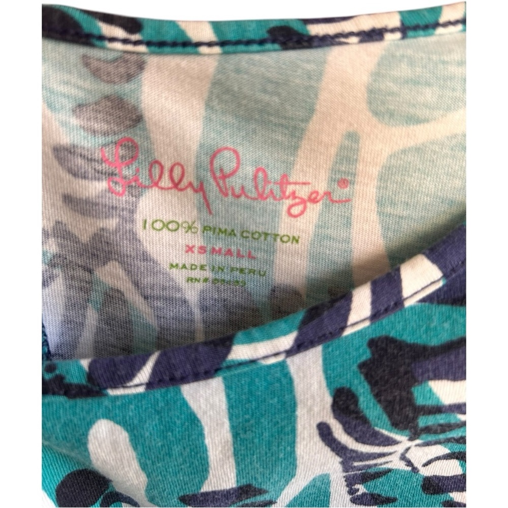 Lilly Pulitzer Marlowe Pima cotton turquoise white navy blue white zebras Sz XS - Picture 8 of 8